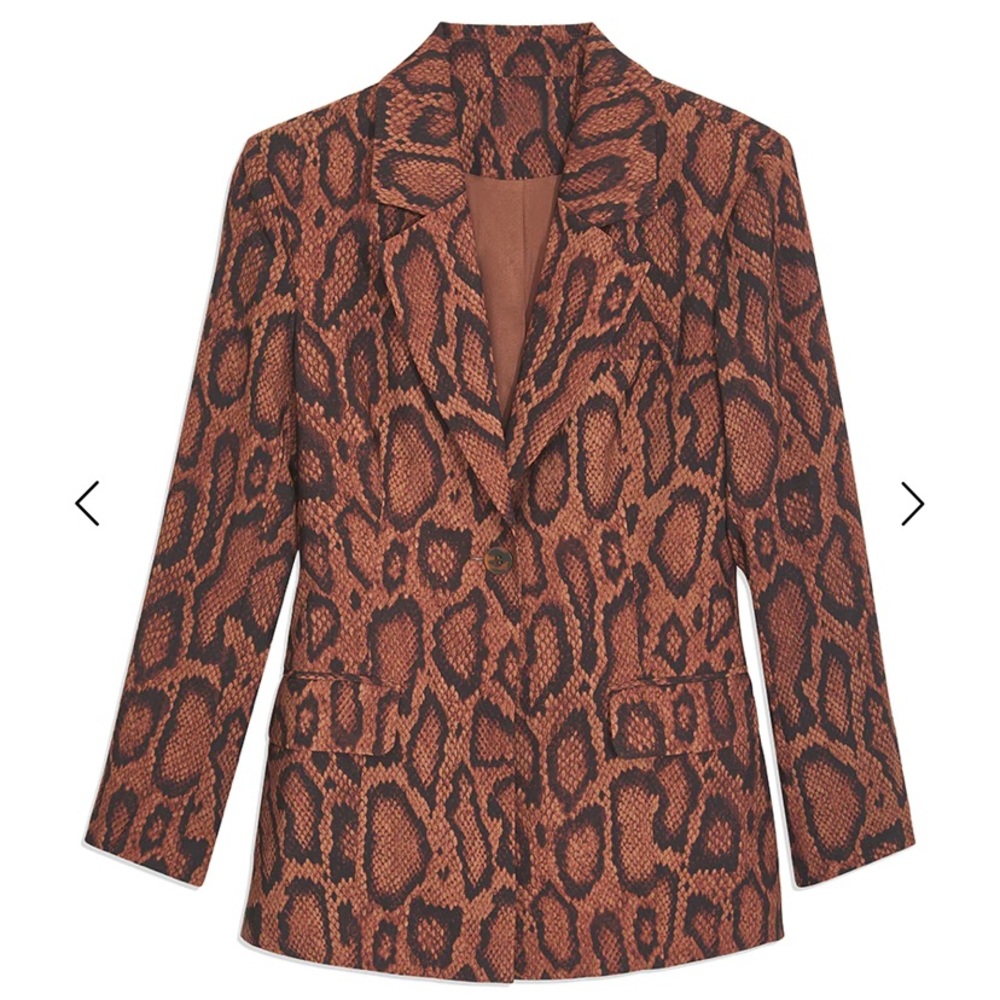 NWT WeWoreWhat Brown Cognac Snake Python Oversized Boyfriend Blazer Sz 8 - Picture 2 of 7